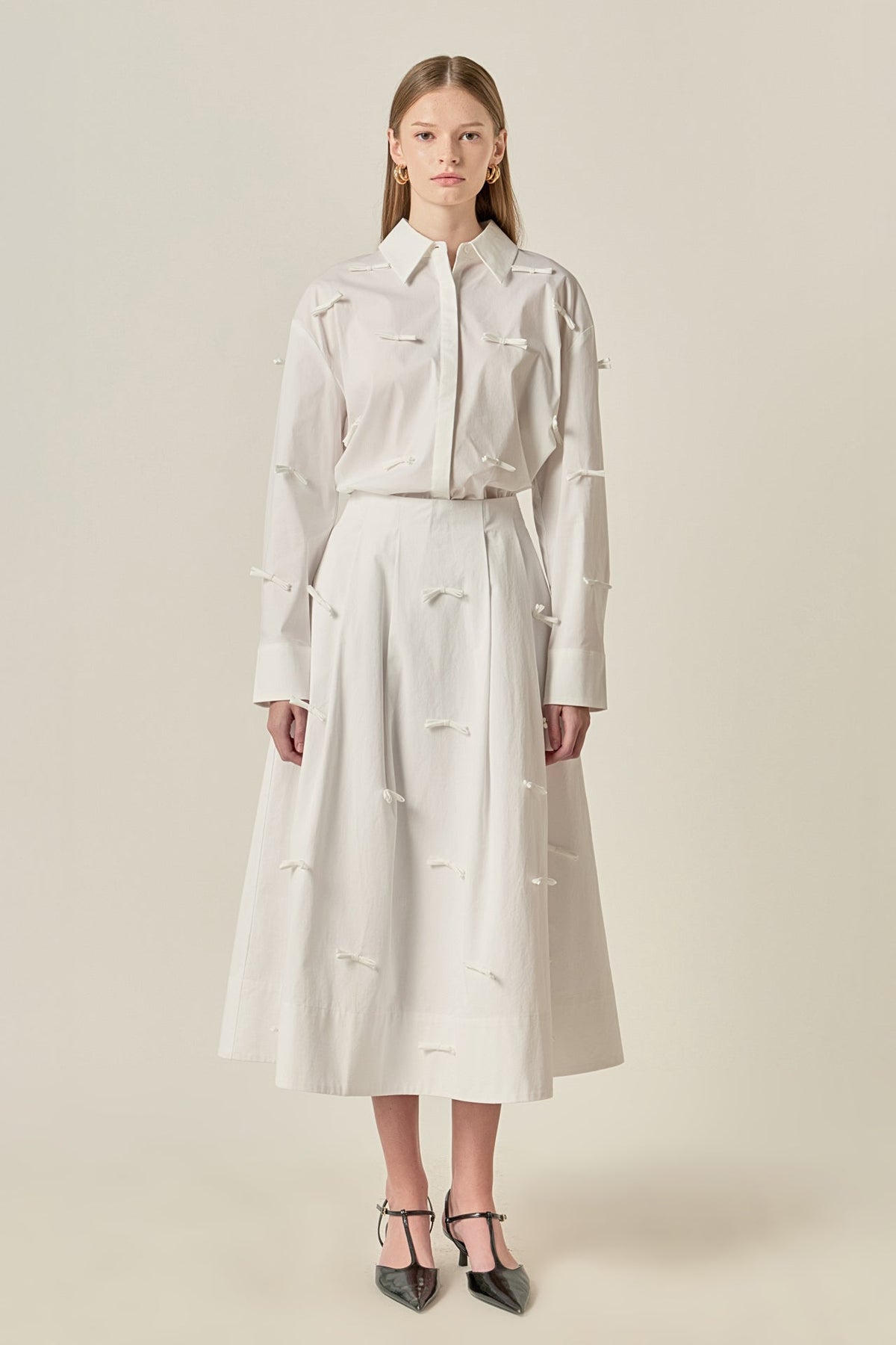 ENGLISH FACTORY - Bow Detailed Drop Shoulder Shirt - TOPS available at Objectrare