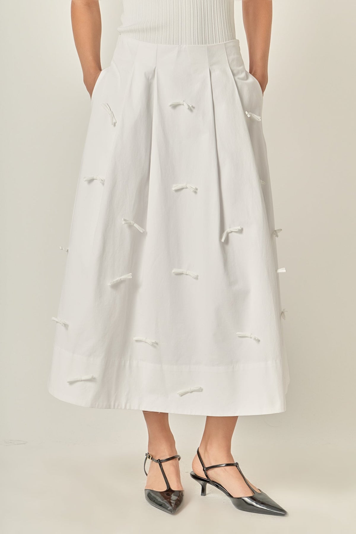 Bow Detailed Poplin Midi Skirt