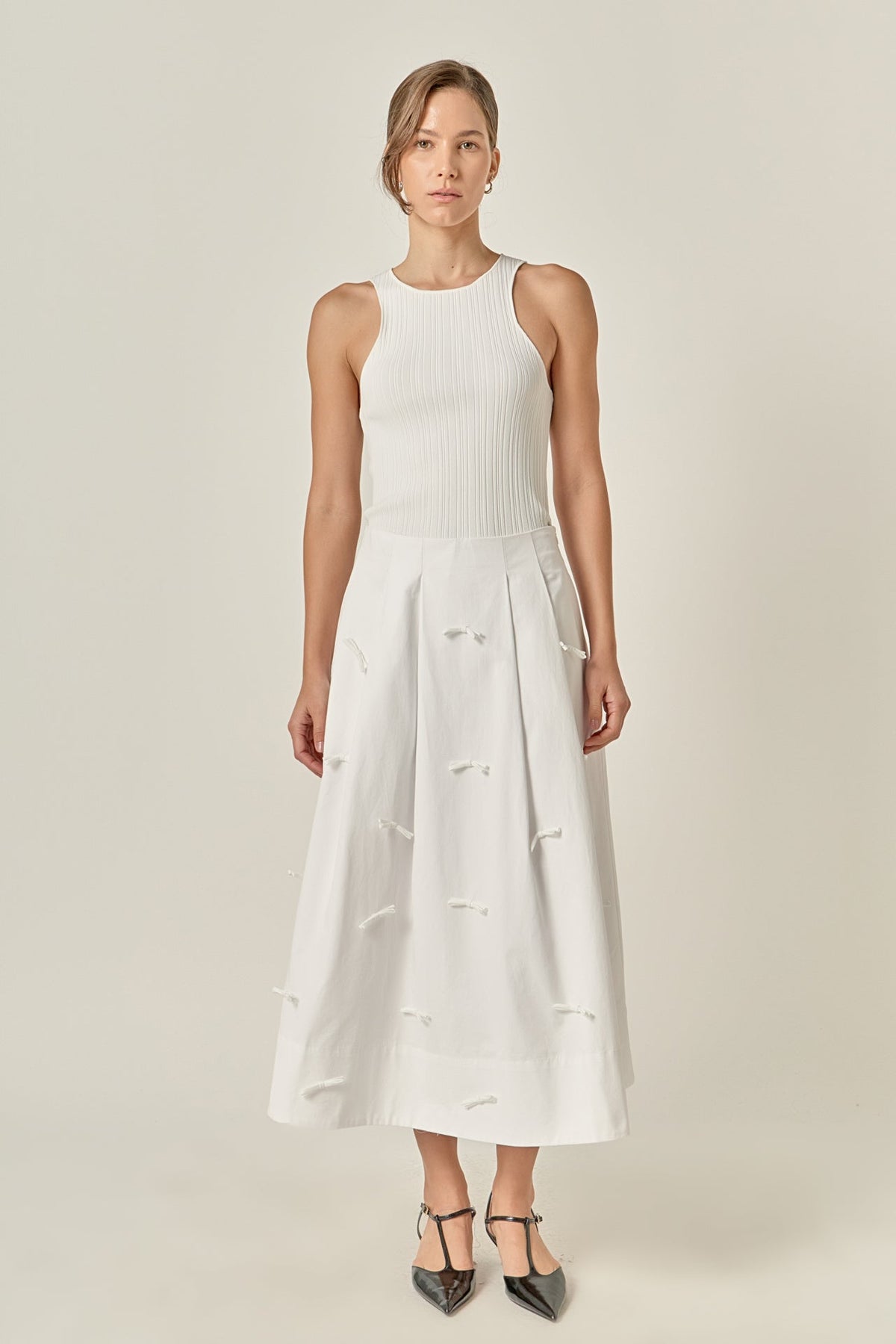 Bow Detailed Poplin Midi Skirt