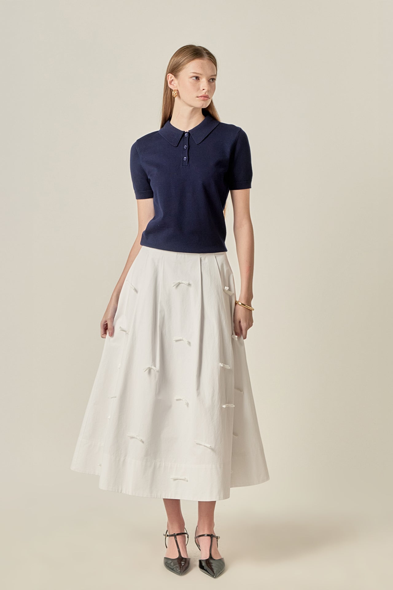 ENGLISH FACTORY - Bow Detailed Poplin Midi Skirt - SKIRTS available at Objectrare