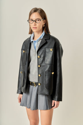 Faux Leather Drop Shoulder Jacket