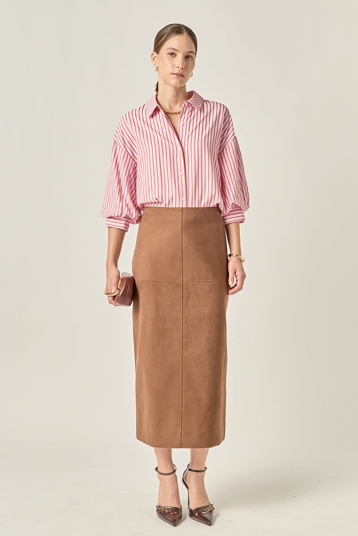ENGLISH FACTORY - Faux Suede Midi Skirt - SKIRTS available at Objectrare