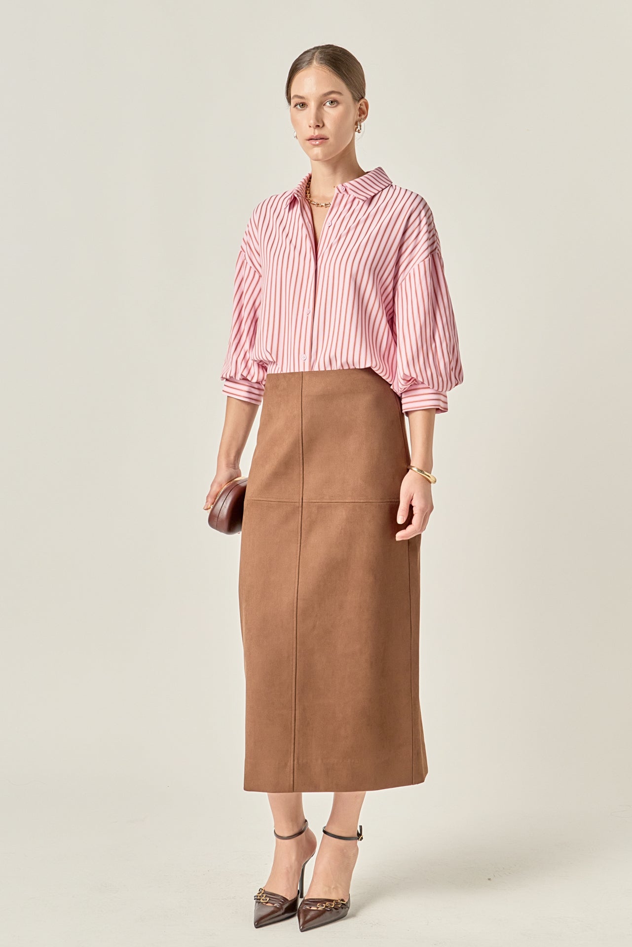 ENGLISH FACTORY - Faux Suede Midi Skirt - SKIRTS available at Objectrare