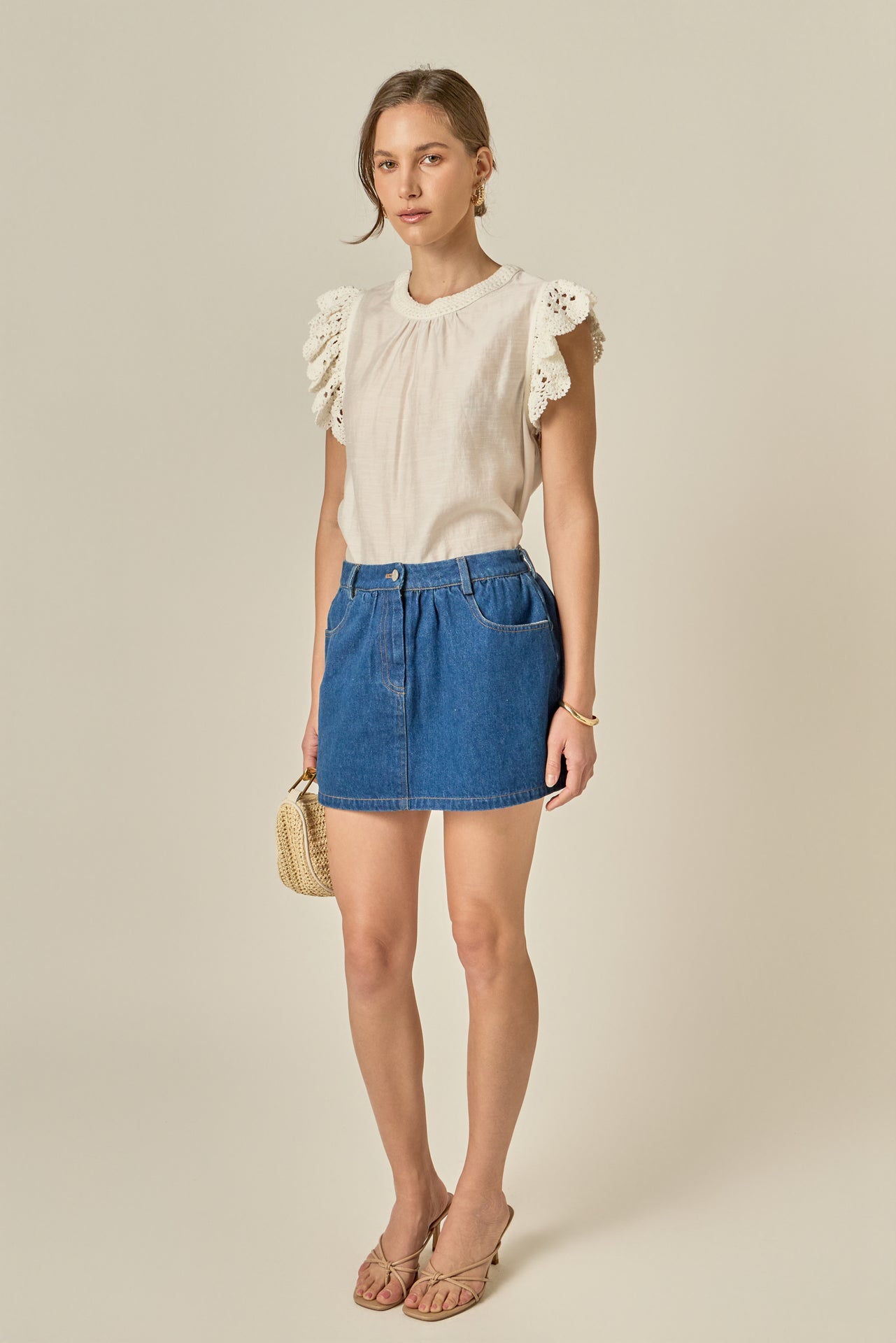 ENGLISH FACTORY - Ruffle Denim Skort - SKORTS available at Objectrare