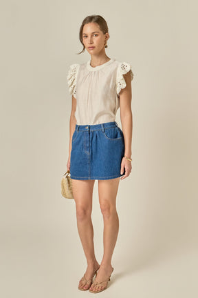 ENGLISH FACTORY - Ruffle Denim Skort - SKORTS available at Objectrare