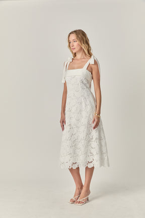 Bow Sleeveless Lace Midi Dress