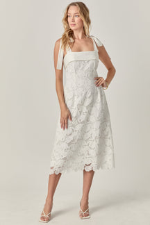 Bow Sleeveless Lace Midi Dress