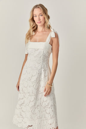 Bow Sleeveless Lace Midi Dress