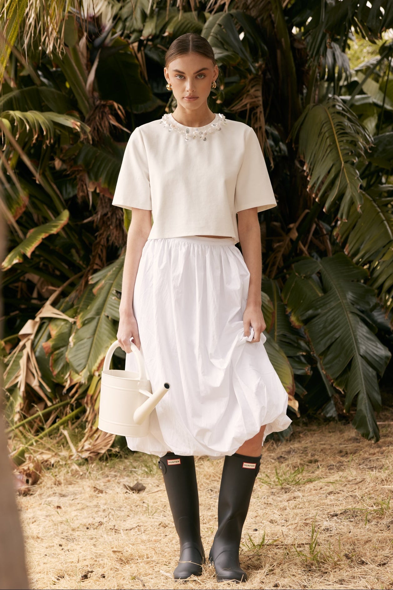 ENGLISH FACTORY - Poplin Bubble Hem Midi Skirt - SKIRTS available at Objectrare