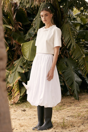 ENGLISH FACTORY - Poplin Bubble Hem Midi Skirt - SKIRTS available at Objectrare