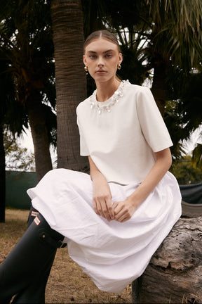ENGLISH FACTORY - Poplin Bubble Hem Midi Skirt - SKIRTS available at Objectrare