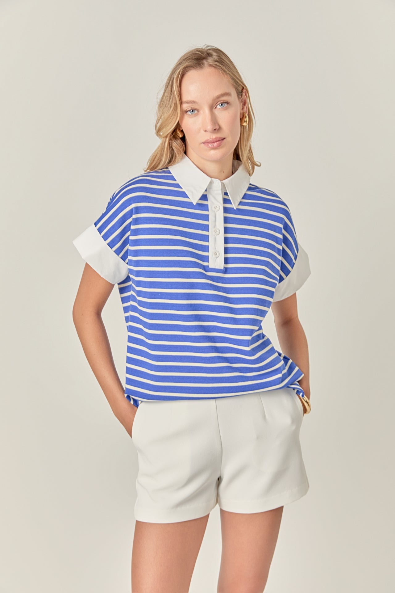 ENGLISH FACTORY - Classic Striped Polo Sweatshirt - TOPS available at Objectrare