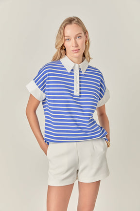 ENGLISH FACTORY - Classic Striped Polo Sweatshirt - TOPS available at Objectrare