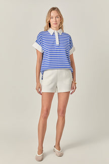ENGLISH FACTORY - Classic Striped Polo Sweatshirt - TOPS available at Objectrare