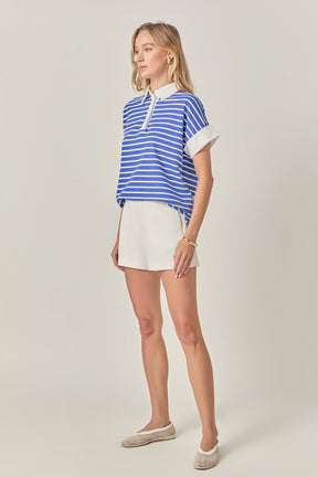 ENGLISH FACTORY - Classic Striped Polo Sweatshirt - TOPS available at Objectrare