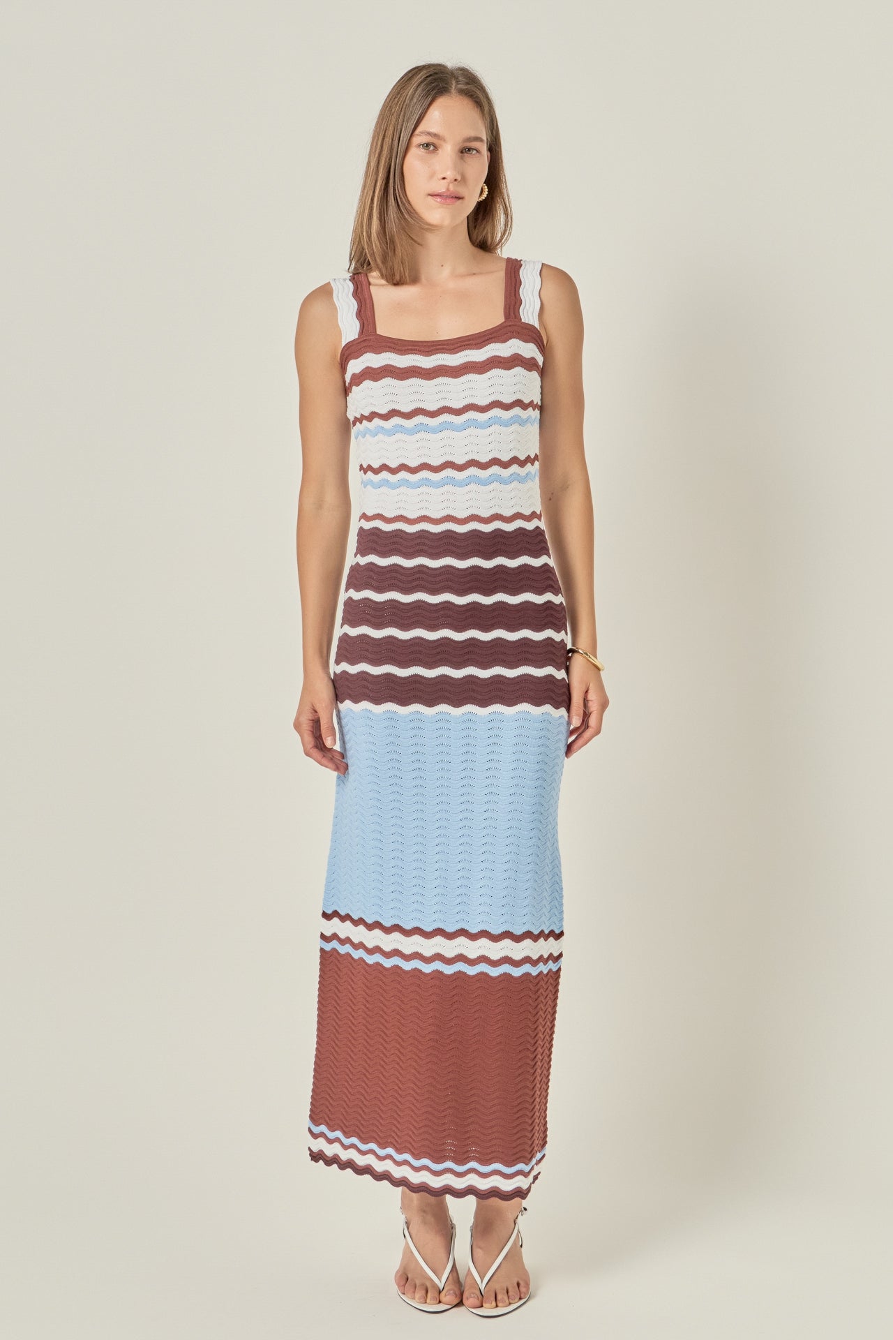 ENGLISH FACTORY - Striped Crochet Knit Midi Dress - DRESSES available at Objectrare