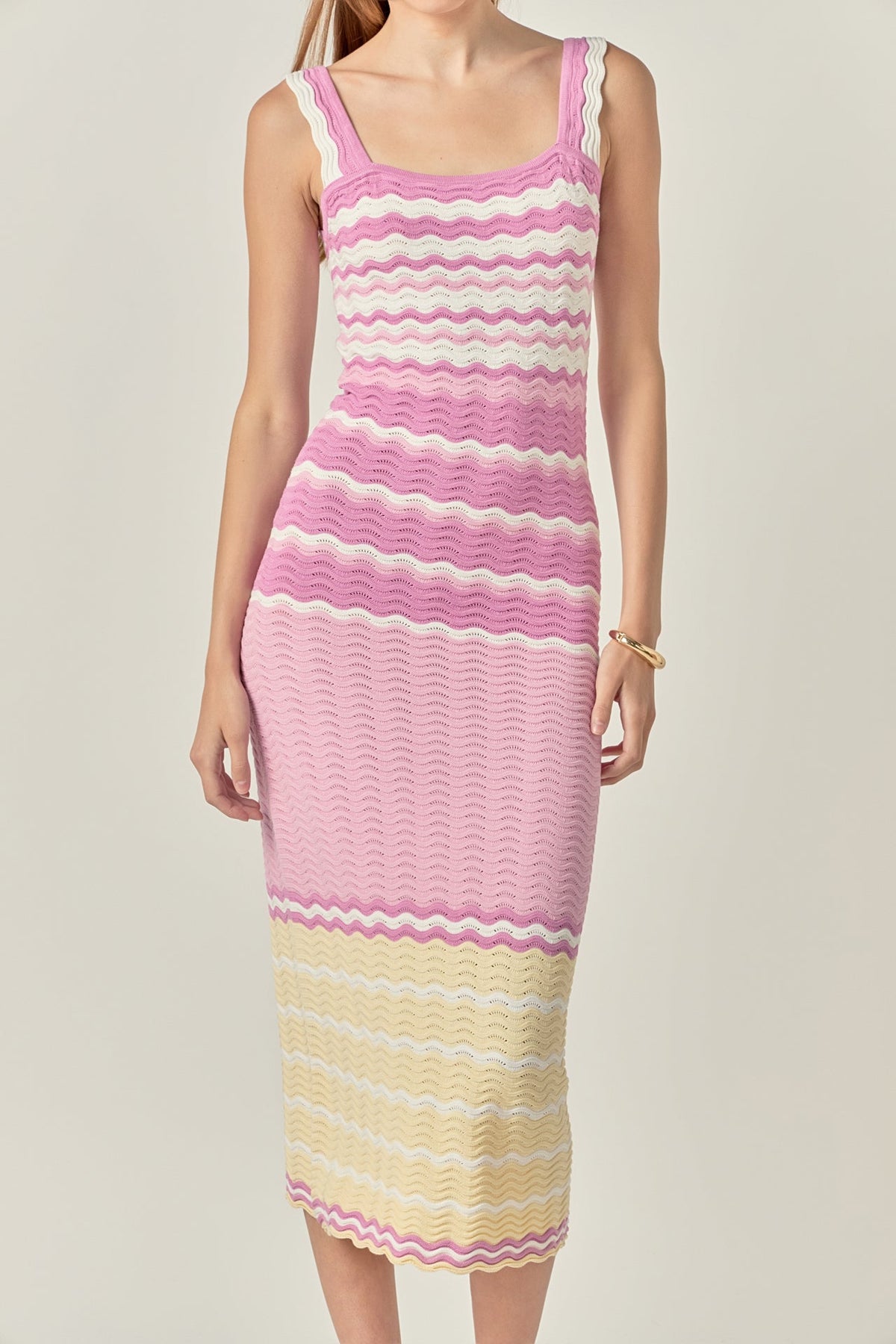 ENGLISH FACTORY - Pastel Waves Crochet Midi Dress - DRESSES available at Objectrare