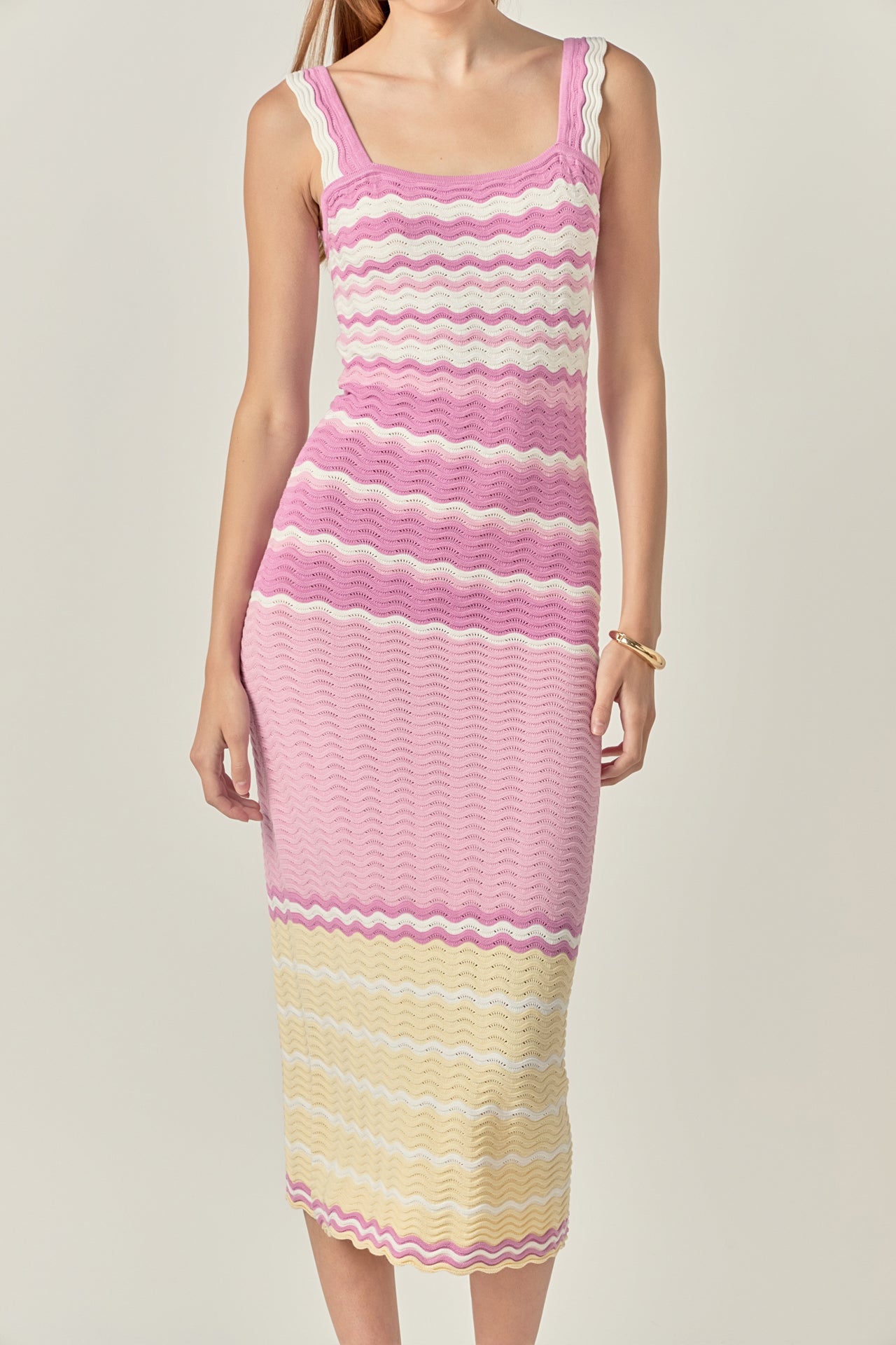 ENGLISH FACTORY - Pastel Waves Crochet Midi Dress - DRESSES available at Objectrare