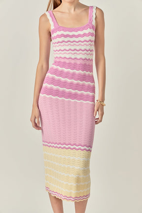ENGLISH FACTORY - Pastel Waves Crochet Midi Dress - DRESSES available at Objectrare