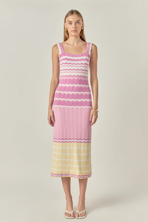 ENGLISH FACTORY - Pastel Waves Crochet Midi Dress - DRESSES available at Objectrare