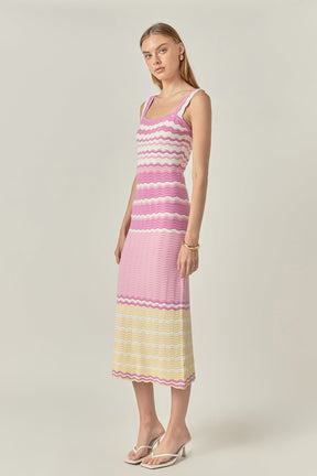 ENGLISH FACTORY - Pastel Waves Crochet Midi Dress - DRESSES available at Objectrare