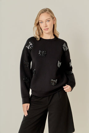 ENGLISH FACTORY - Pearl Bow Scuba Sweatshirt - TOPS available at Objectrare