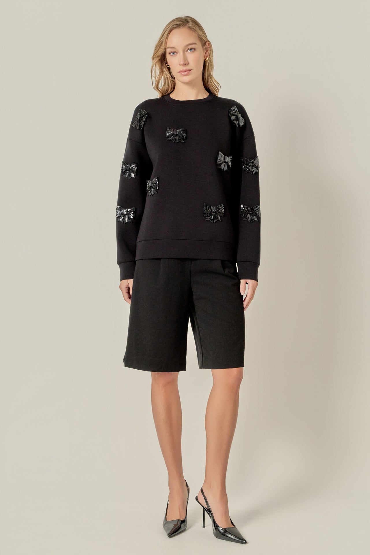 ENGLISH FACTORY - Pearl Bow Scuba Sweatshirt - TOPS available at Objectrare