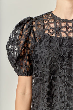 ENGLISH FACTORY - Floral Texture Puff Sleeve Top - TOPS available at Objectrare