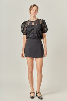 ENGLISH FACTORY - Floral Texture Puff Sleeve Top - TOPS available at Objectrare