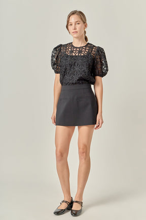 ENGLISH FACTORY - Floral Texture Puff Sleeve Top - TOPS available at Objectrare