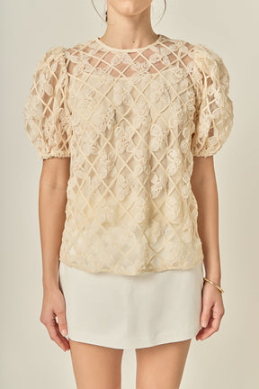 ENGLISH FACTORY - Floral Texture Puff Sleeve Top - TOPS available at Objectrare