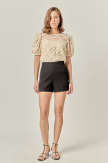 ENGLISH FACTORY - Floral Texture Puff Sleeve Top - TOPS available at Objectrare
