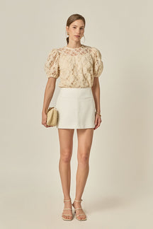 ENGLISH FACTORY - Floral Texture Puff Sleeve Top - TOPS available at Objectrare