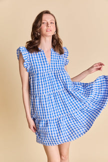 ENGLISH FACTORY - Gingham Check Babydoll Mini Dress - DRESSES available at Objectrare