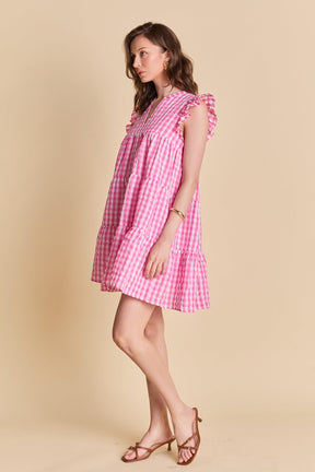ENGLISH FACTORY - Gingham Check Babydoll Mini Dress - DRESSES available at Objectrare