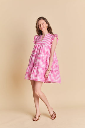 ENGLISH FACTORY - Gingham Check Babydoll Mini Dress - DRESSES available at Objectrare