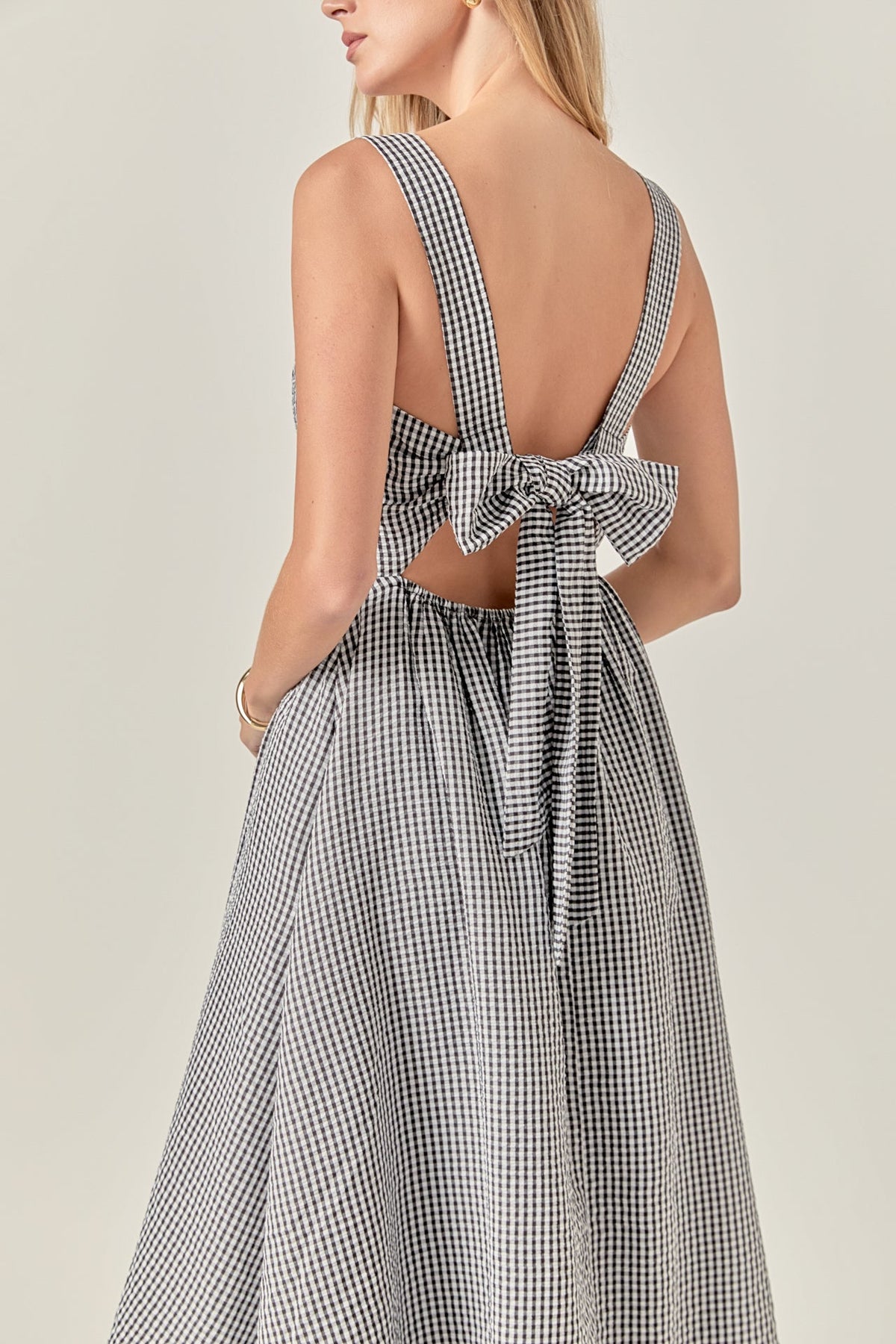 Gingham Check Square Neck Dress