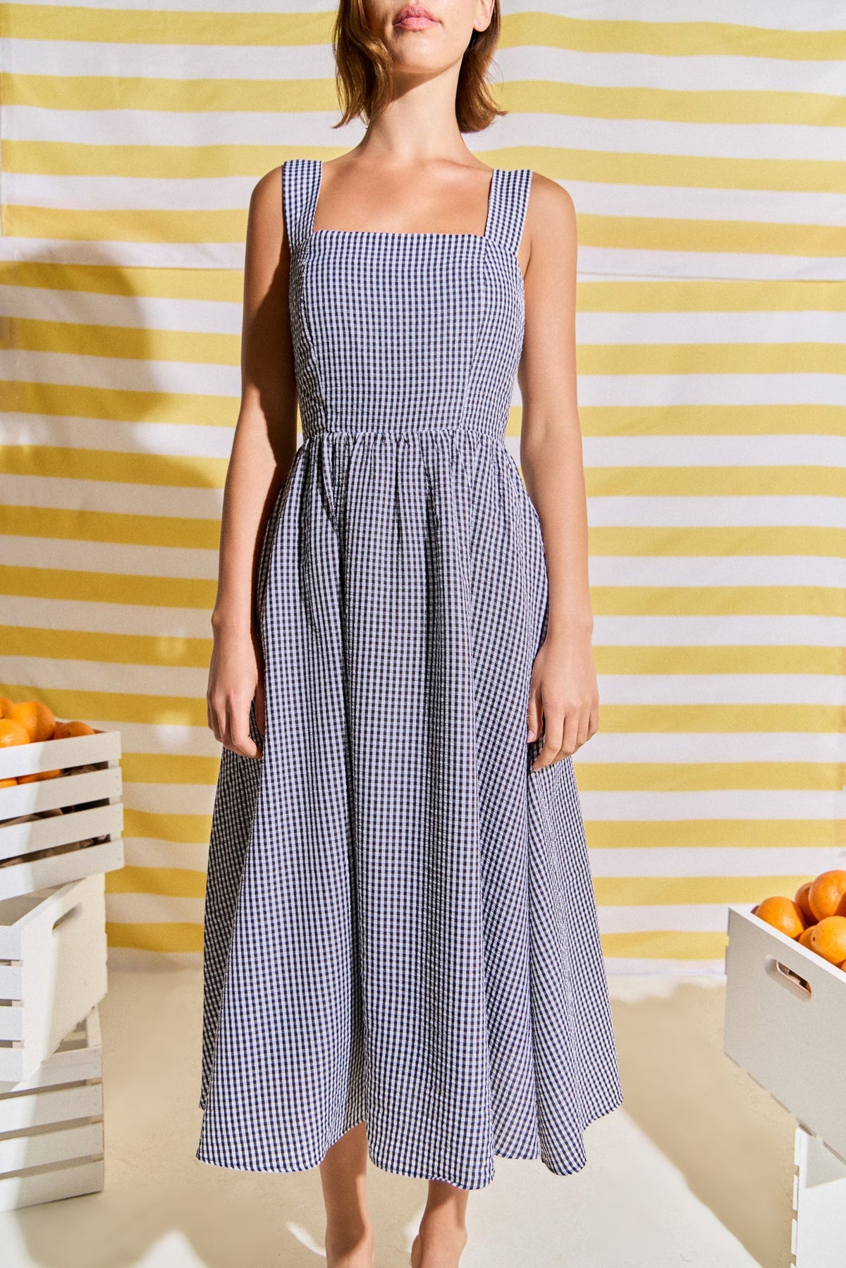 Gingham Check Square Neck Dress