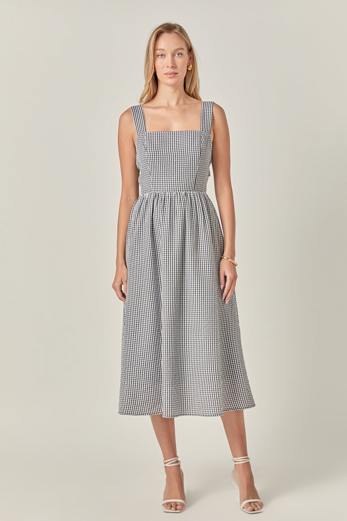 Gingham Check Square Neck Dress