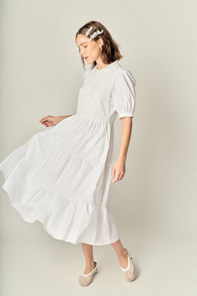 ENGLISH FACTORY - Mixed Media Embroidered Collar Midi Dress - DRESSES available at Objectrare