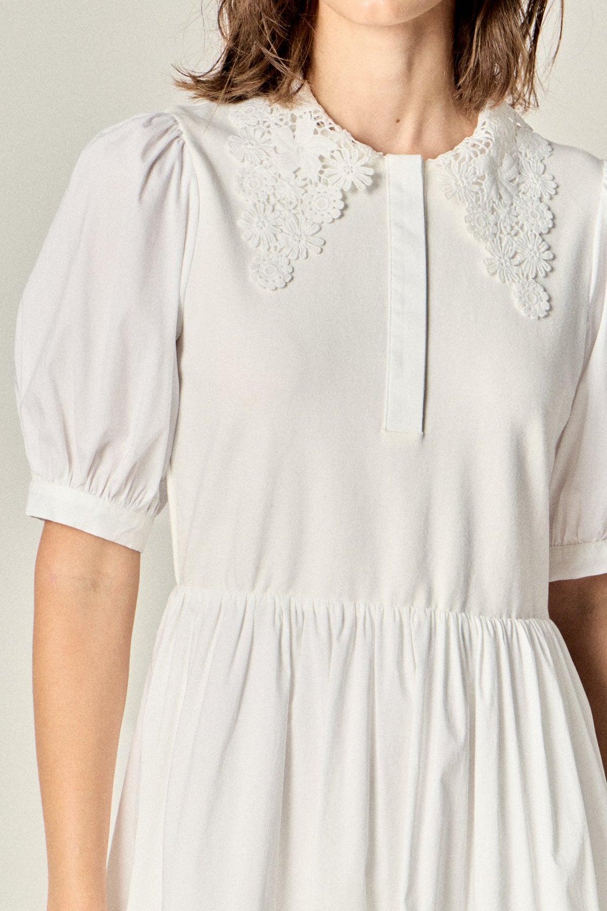ENGLISH FACTORY - Mixed Media Embroidered Collar Midi Dress - DRESSES available at Objectrare