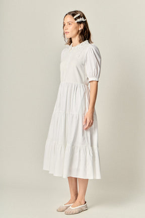 ENGLISH FACTORY - Mixed Media Embroidered Collar Midi Dress - DRESSES available at Objectrare
