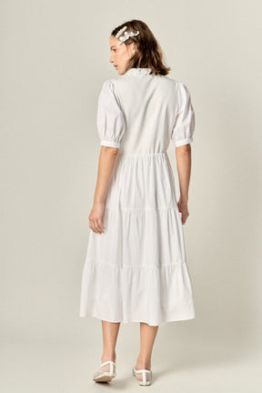 ENGLISH FACTORY - Mixed Media Embroidered Collar Midi Dress - DRESSES available at Objectrare