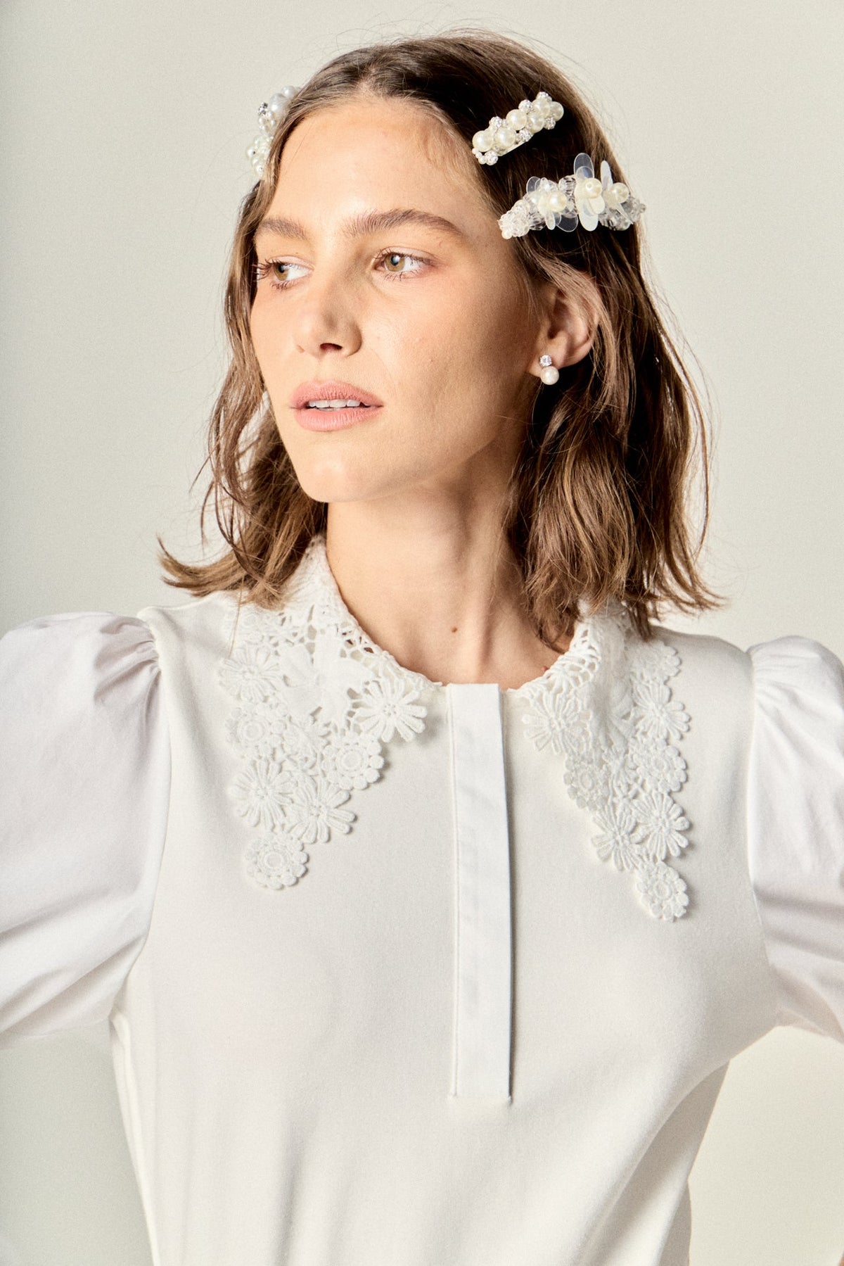 Mixed Media Embroidered Collar Midi Dress