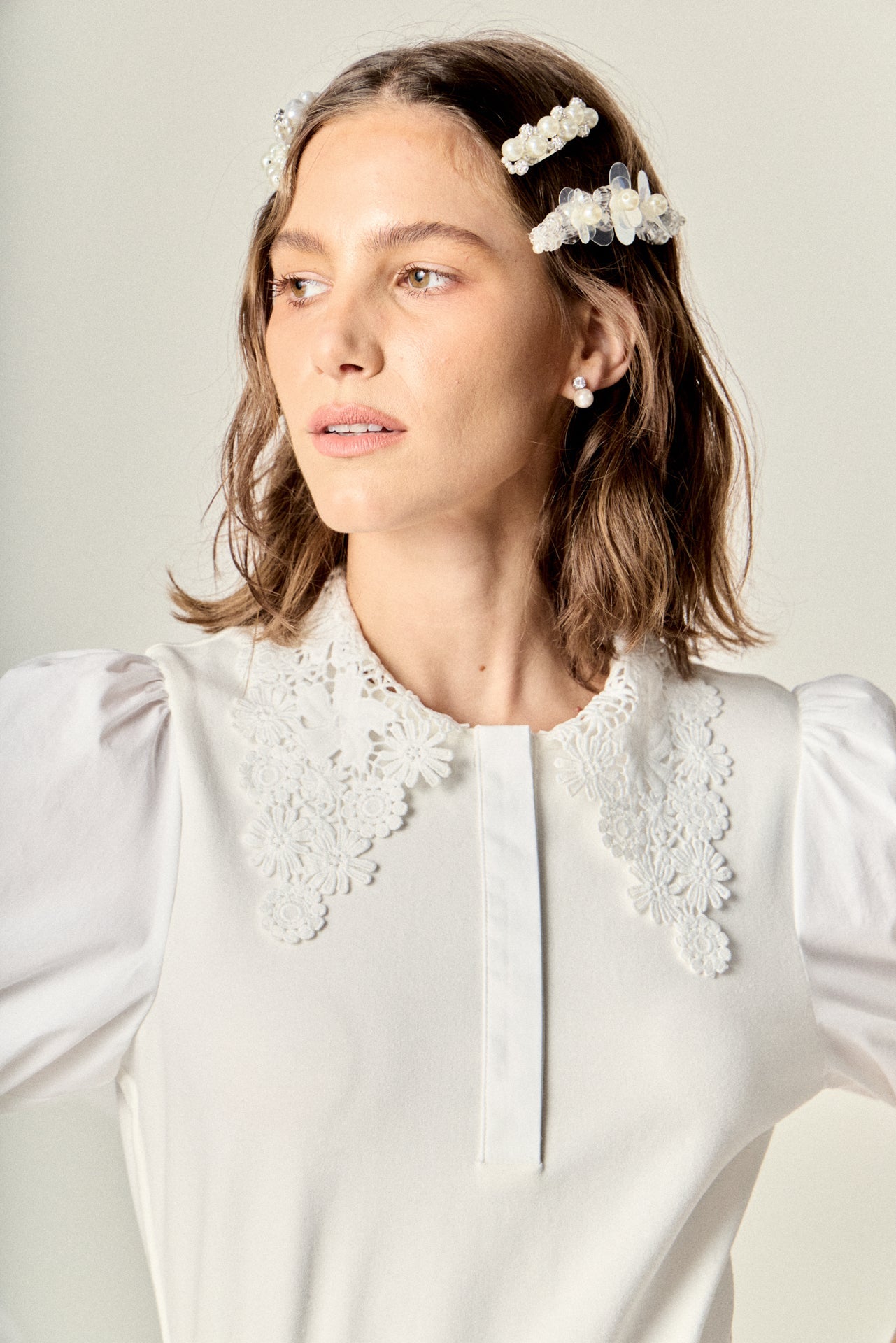 ENGLISH FACTORY - Mixed Media Embroidered Collar Midi Dress - DRESSES available at Objectrare