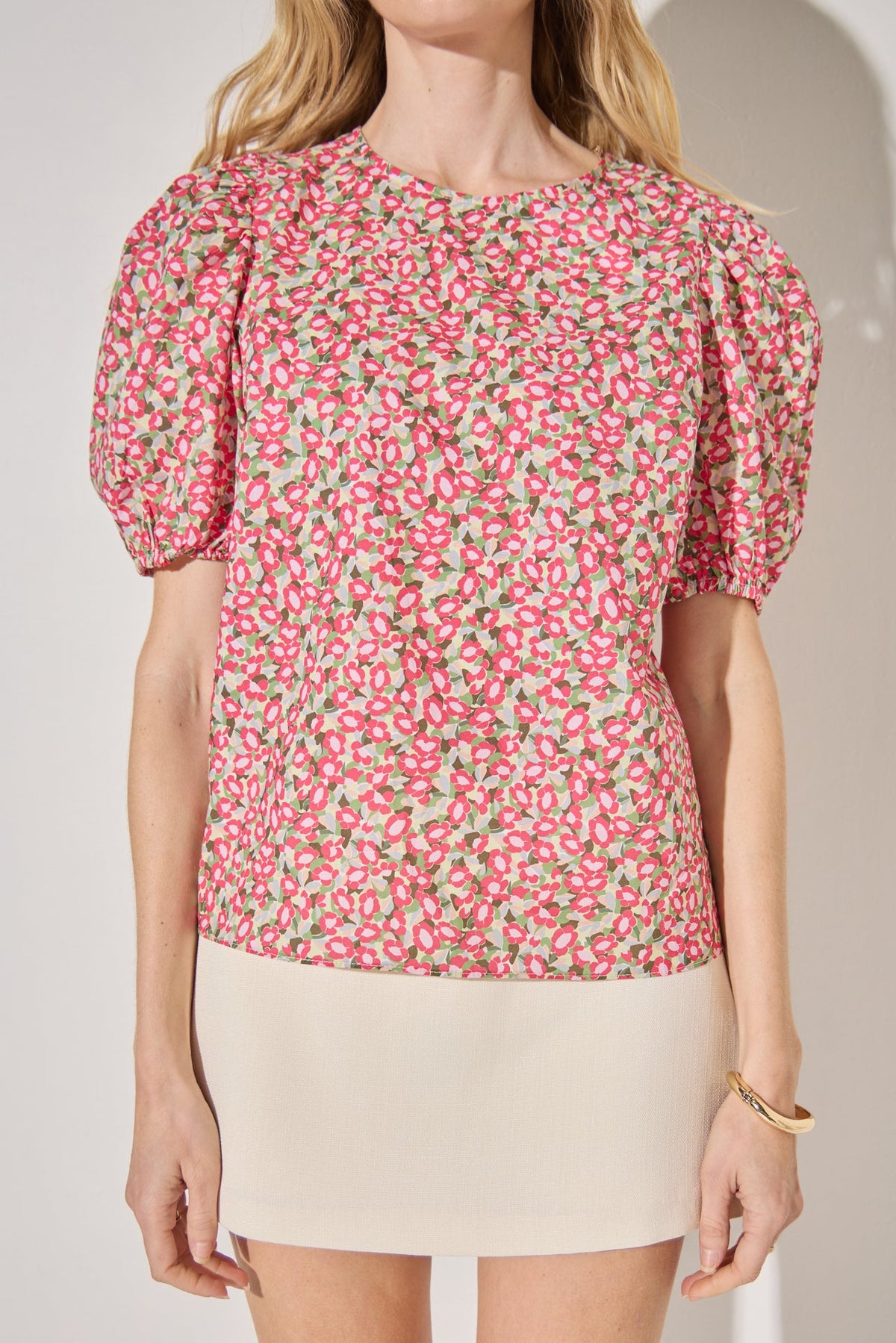 LA'VEN - Floral Print Puff Sleeve Top - TOPS available at Objectrare