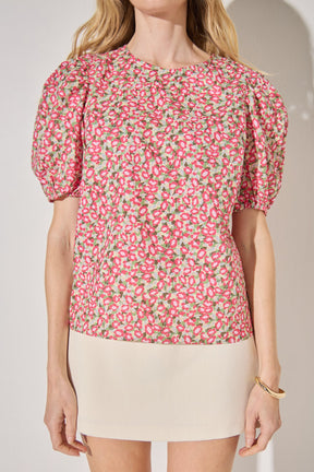 LA'VEN - Floral Print Puff Sleeve Top - TOPS available at Objectrare