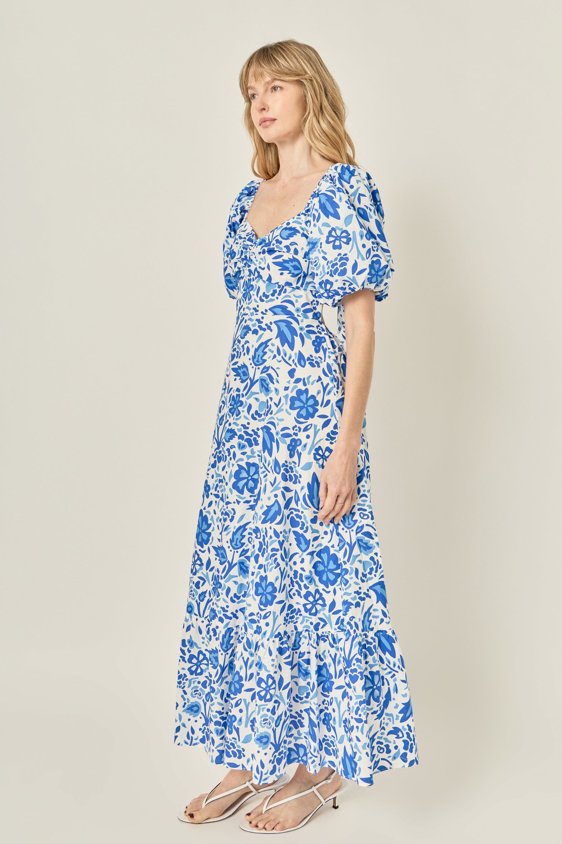 LA'VEN - Print Back Bow Tie Maxi Dress - DRESSES available at Objectrare
