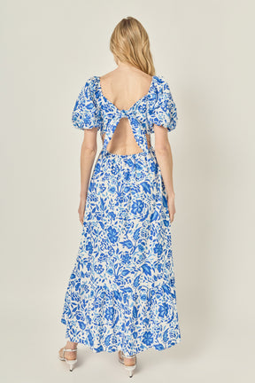 LA'VEN - Print Back Bow Tie Maxi Dress - DRESSES available at Objectrare