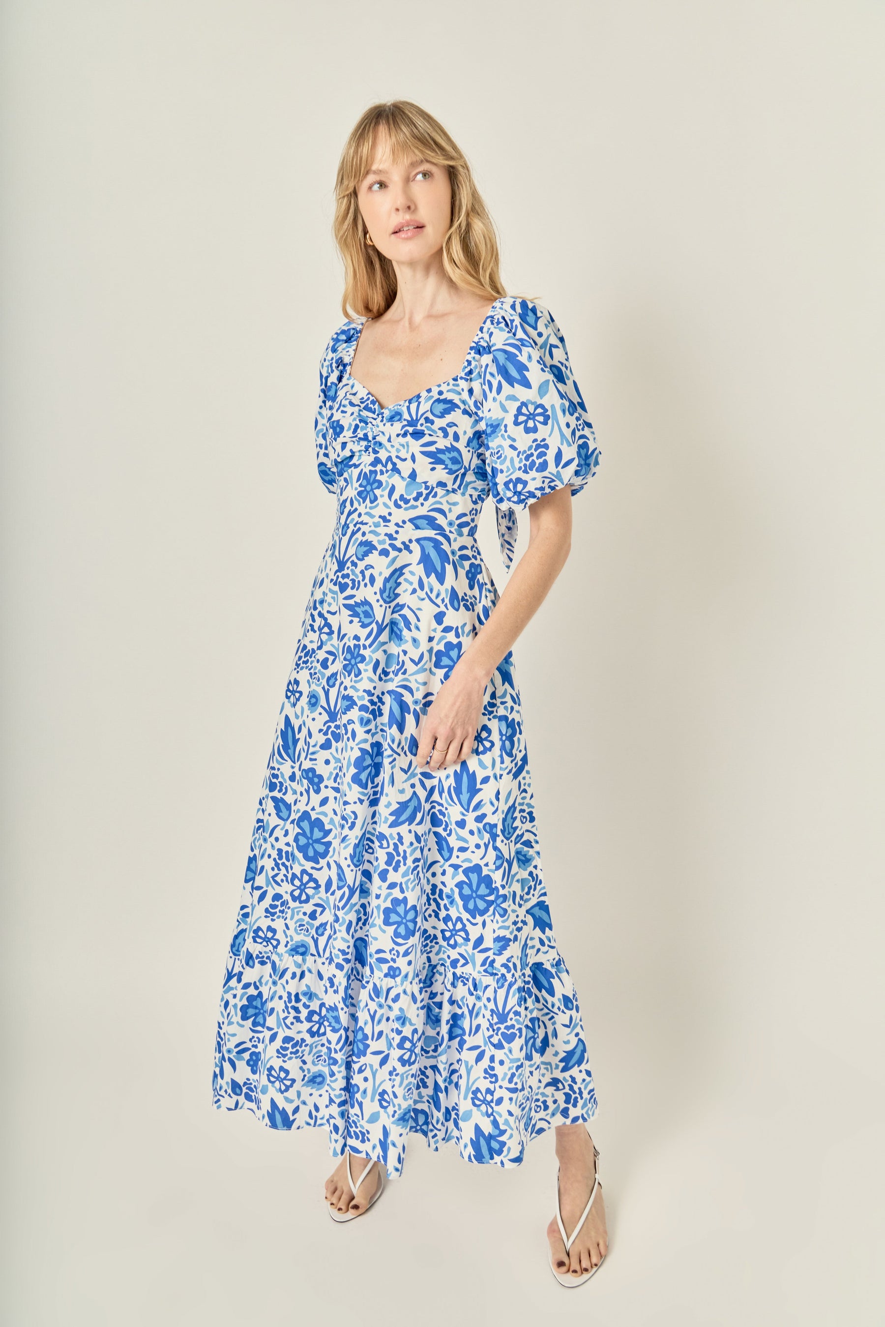 LA'VEN - Print Back Bow Tie Maxi Dress - DRESSES available at Objectrare